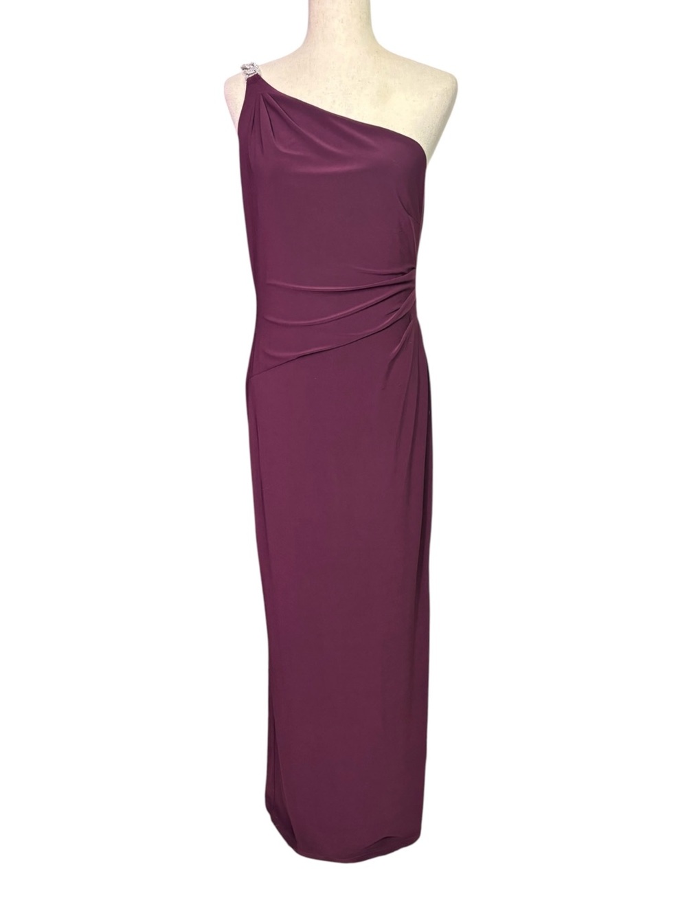 Lauren Ralph Lauren Plum One Shoulder Rhinestone Formal Maxi Dress Size 10